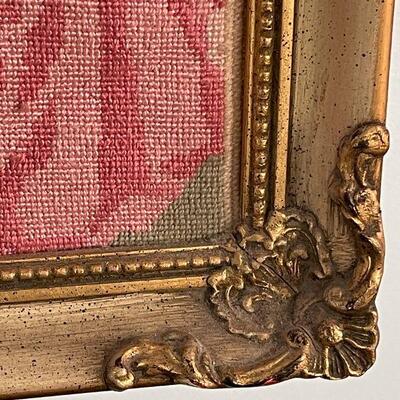 A5: Vintage Framed Needlepoint of Woman with Cat