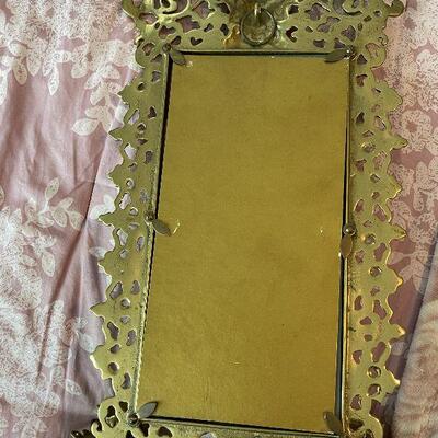 A11: Vintage Brass Mirror with Candle Holders
