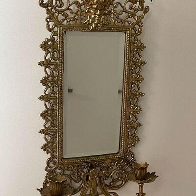 A11: Vintage Brass Mirror with Candle Holders
