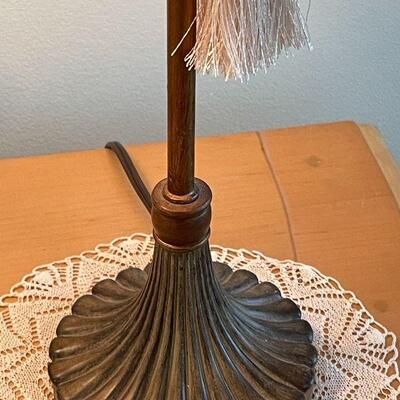 M1: Pair of Metal Table Lamps with Embroidered Shades