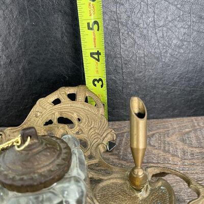 M12: Vintage Teleflora Brass Inkwell and Pen Desk Set