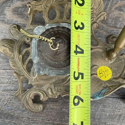 M12: Vintage Teleflora Brass Inkwell and Pen Desk Set