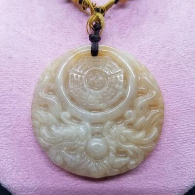 Lot #28 - Awesome carved jade medallion necklace