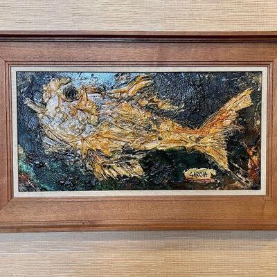 Original Mid Century Abstract Fish Painting by Danny Garcia