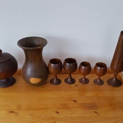 7 Pieces Mid Century Turned Wood vessels
