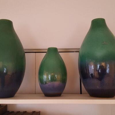 3 Green Blue Scheurich Germany Vases