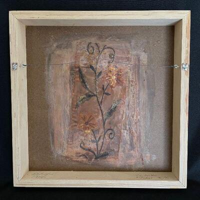 Ruth Ann Keefer Signed Encaustic and fiber Painting