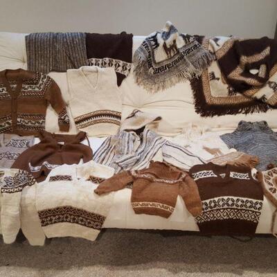 Large Lot  of Bolivian Alpaca Wool Clothing Hats Sweaters 