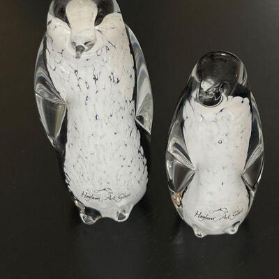 Signed Hoglund Studio Art Glass Penguins 