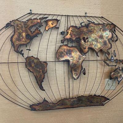 C Jere Style Mid Century Modern World Map Sculpture