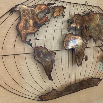 C Jere Style Mid Century Modern World Map Sculpture
