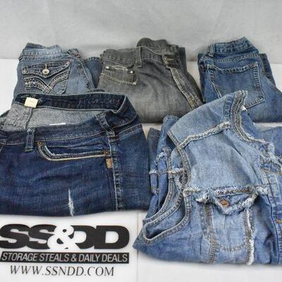 Misc Denim Lot: Jeans sz 5, Jeans 32x34, Kids 10, Women's Silver sz 24, & Vest