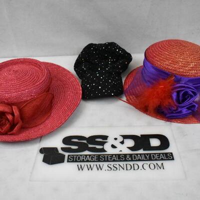 3 Hats: Red, Black Sparkly, & Red/Purple