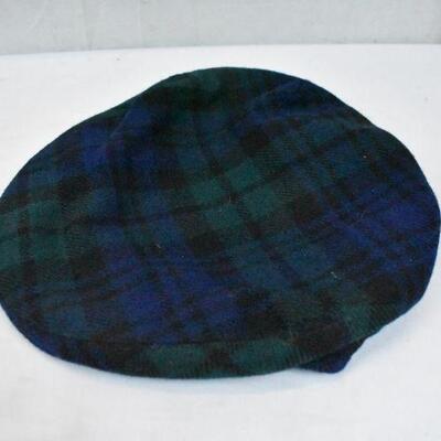 2 Hats: Brown Vintage Safari Hat, Blu/Green/Black Plaid Page Boy Hat