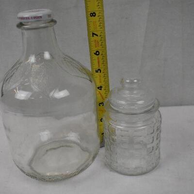 4 pc Glass: Clear Jug, Clear Canister, Red Bottle, Blue Bottle