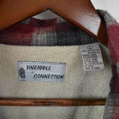 Pineapple Connection Lined Jacket/Shirt size Large. Red/Gray Plaid