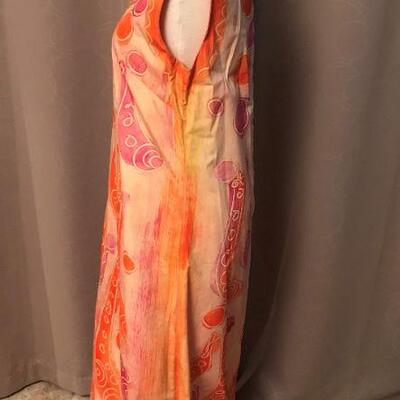 Unique - 1960s - Hand Painted Abstract - Made in Greece - Maxi Dress / Event Gown 