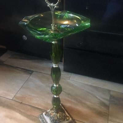 Deco Style Green Glass Ashtray Stand 28â€h