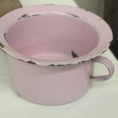 Lot 14 Antique Child's Potty Chair & Pink Enamel Bed Pan