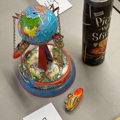 Lot 47 Vintage Tin Toy & Pick Up Sticks Tin