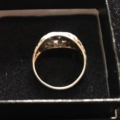 Antique 14k White Gold Deco Ring with 3 Diamonds Size 6.5