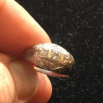 Antique 14k White Gold Deco Ring with 3 Diamonds Size 6.5