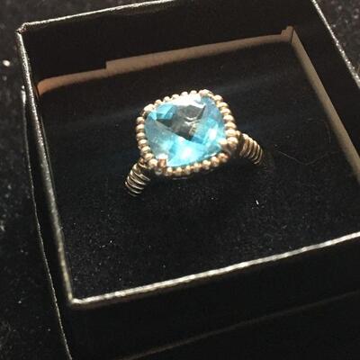 Sterling Ring with Large Aquamarine 6 carat Stone. Size 7. LOT 31