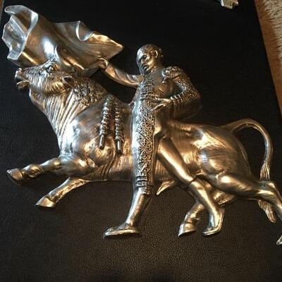 Vintage pewter 3D Bullfighter Plaque