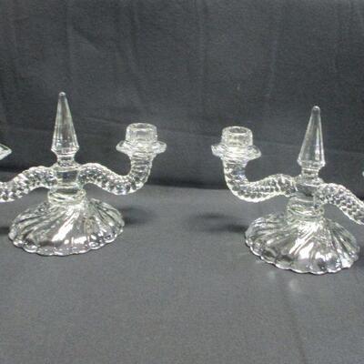 Lot 10 - Fostoria Clear Glass Crystal Double Arm Candlestick Set