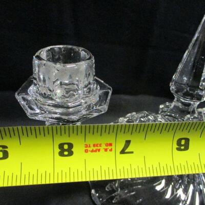 Lot 10 - Fostoria Clear Glass Crystal Double Arm Candlestick Set
