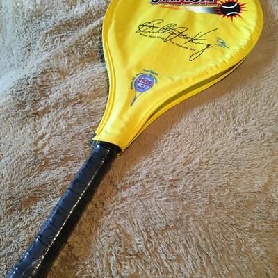 Billie Jean King Vintage Tennis Racket with Signed Cover. LOT 57
