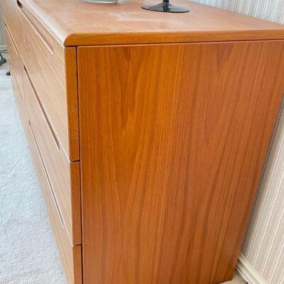 Danish Teak Modern Low 6-Drawer Dresser w/ Mirror