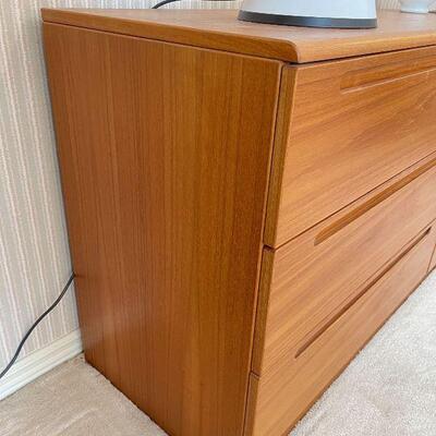 Danish Teak Modern Low 6-Drawer Dresser w/ Mirror