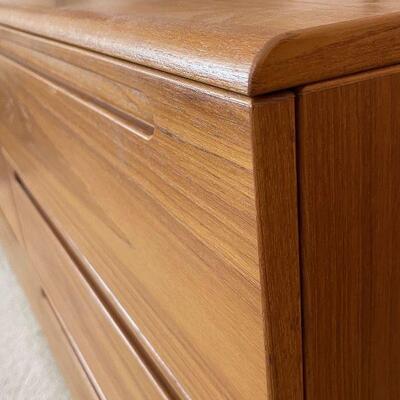 Danish Teak Modern Low 6-Drawer Dresser w/ Mirror