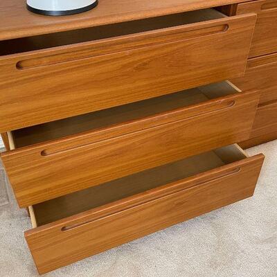 Danish Teak Modern Low 6-Drawer Dresser w/ Mirror
