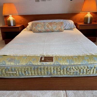 Danish Mid Century Modern Teak Platform Bed w/ Nightstands