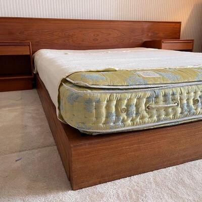 Danish Mid Century Modern Teak Platform Bed w/ Nightstands