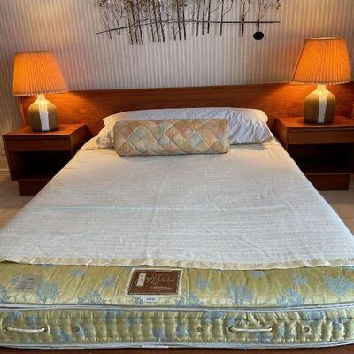 Danish Mid Century Modern Teak Platform Bed w/ Nightstands