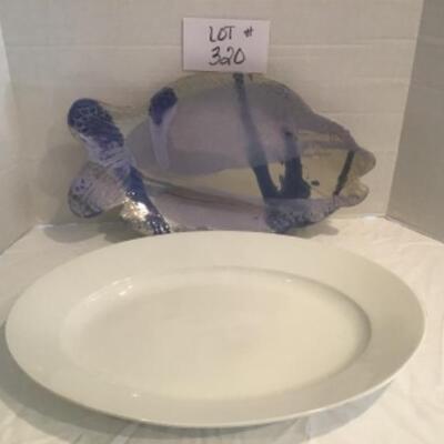 B - 320 Very Large White Platter with Large Fish Pottery Platter
