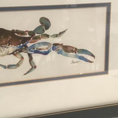 B - 336 Signed Watercolor of Blue Crab by Carol Freas  