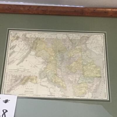 B - 338 Framed Maryland Map in Beautiful Wood Frame 