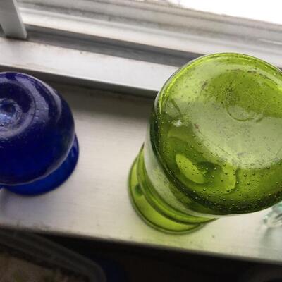 4pc Colored Blown Glass Pitcher and Bud Vase Collection