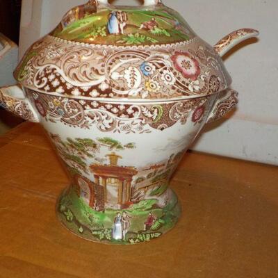 " landscape design Soup Taurine and ladle by W.R. Midwinter England.