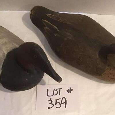 B - 359. 2 Wooden Decoys ( stamped J.A.B. )