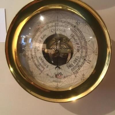 B - 362. Antique AM Trade Mark Brass Ships Clock & Barometer Lot