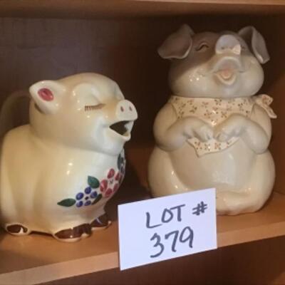 C - 379  Vintage Fitz and Floyd Ceramic Pig Cookie Jar and Pitcher Lot