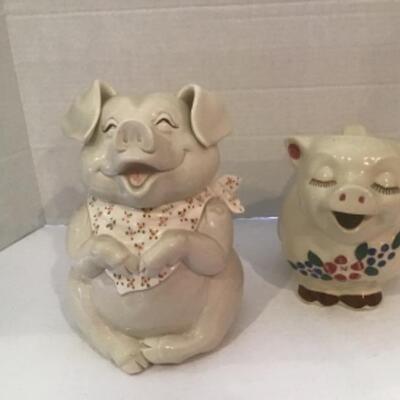 C - 379  Vintage Fitz and Floyd Ceramic Pig Cookie Jar and Pitcher Lot