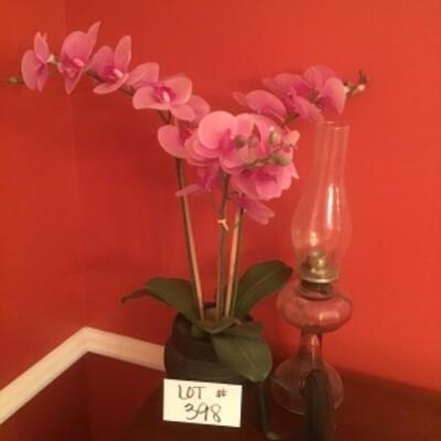 D - 398 Silk Orchid & Antique Electric Oil Lamp 
