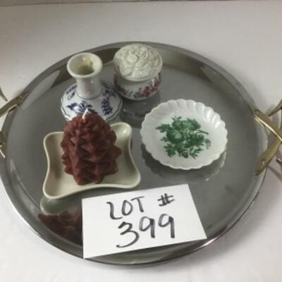 D - 399 Decorative Tray with Handles, and Pottery Pieces