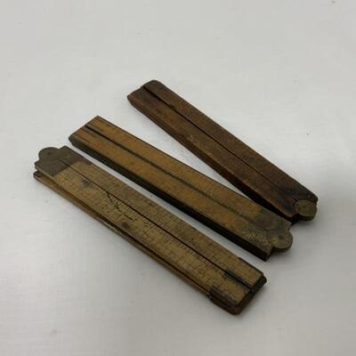 -163- VINTAGE | 3 Four-Fold Woodworking Rulers | Boxwood | Brass